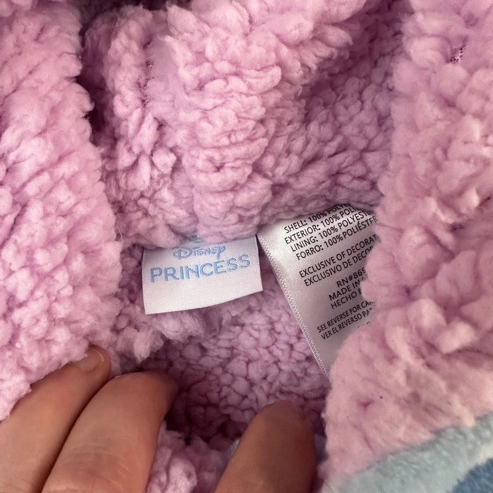 Disney Princess Hooded Plush Jacket Sherpa Lined Blue Girls 4T Zip Hoodie